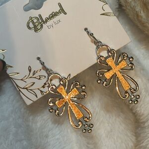Blessed - TwoTone Cross Dangle Earrings